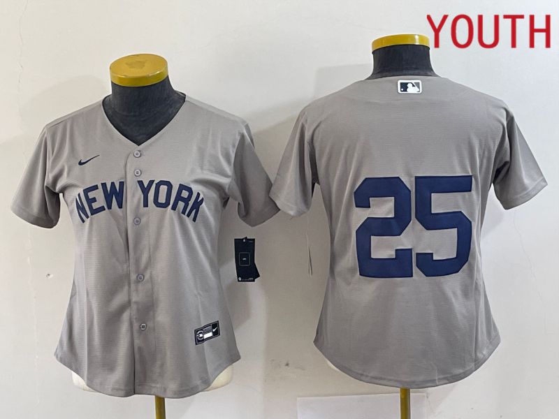 Youth New York Yankees #25 No Name Grey Nike Game 2024 MLB Jersey style 1->youth mlb jersey->Youth Jersey